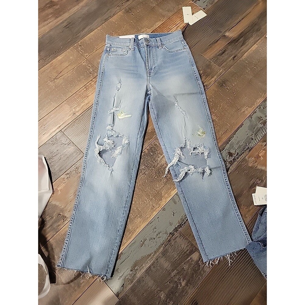 7 For All Mankind HW cropped Straigh Jeans Size 26 With Birds NWT B3